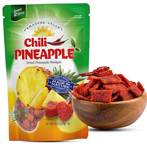 Dried Chili Pineapple Original Flavor,100% Vagan, Non-GMO, Glutten Free (All Natural Ingredients) Reseable Bag (8 OZ)