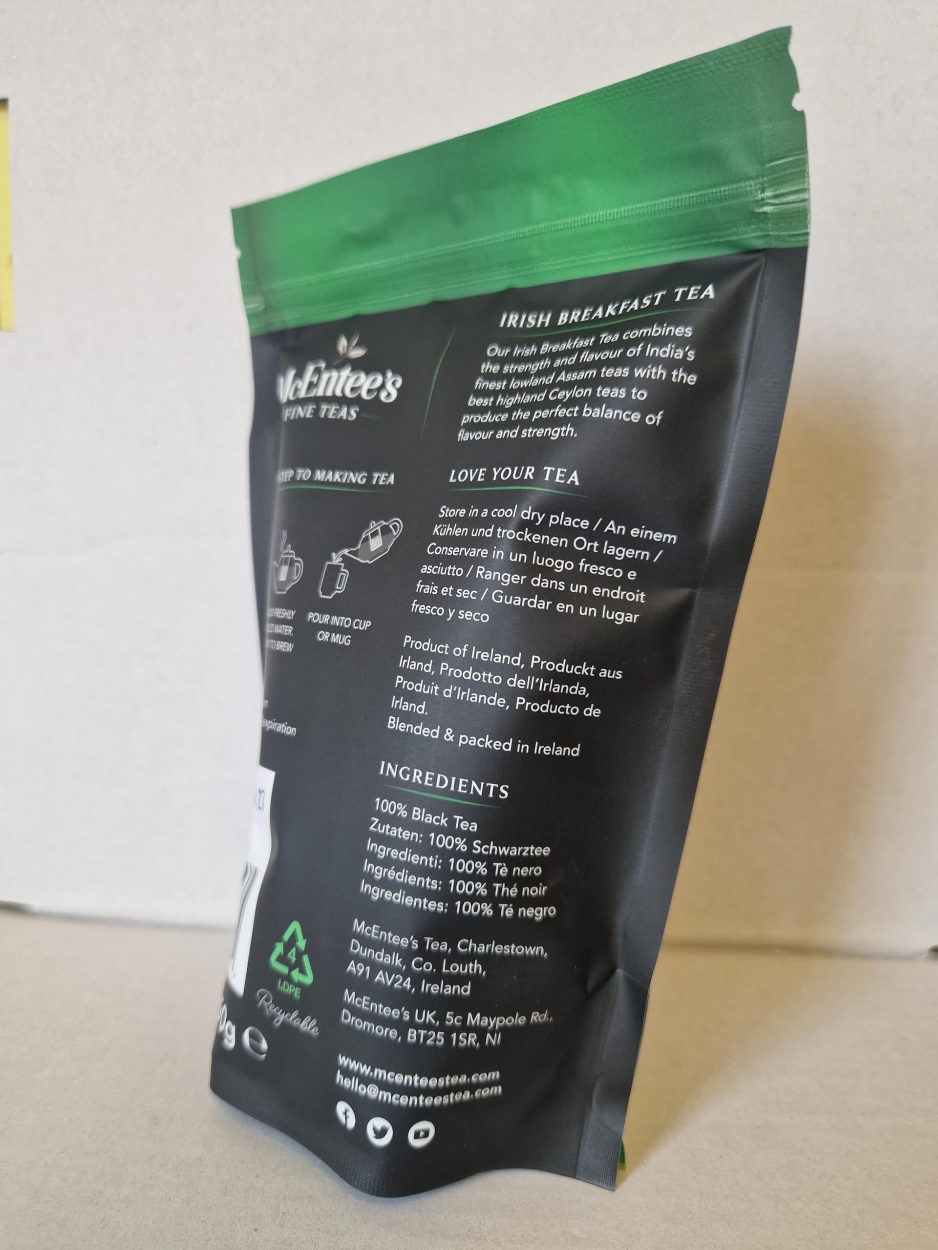McEntee's Irish Breakfast Tea 250g / 8.81 oz Bag - BLENDED IN IRELAND - STRONG & CITRUSY - Ceylon and Assam