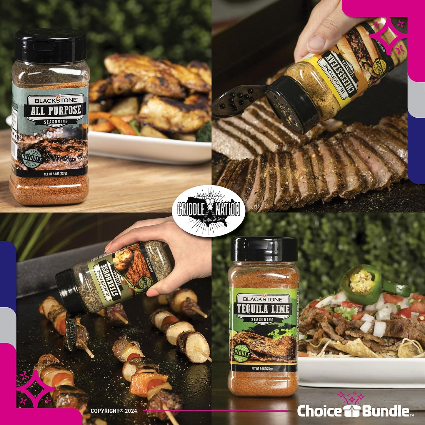 Blackstone Whiskey Burger Steakhouse Tequila Lime All Purpose Cheesesteak Premium Barbecue Griddle Seasoning Rub 5 Pk (38.9 oz) + BBQ Masters & Opener