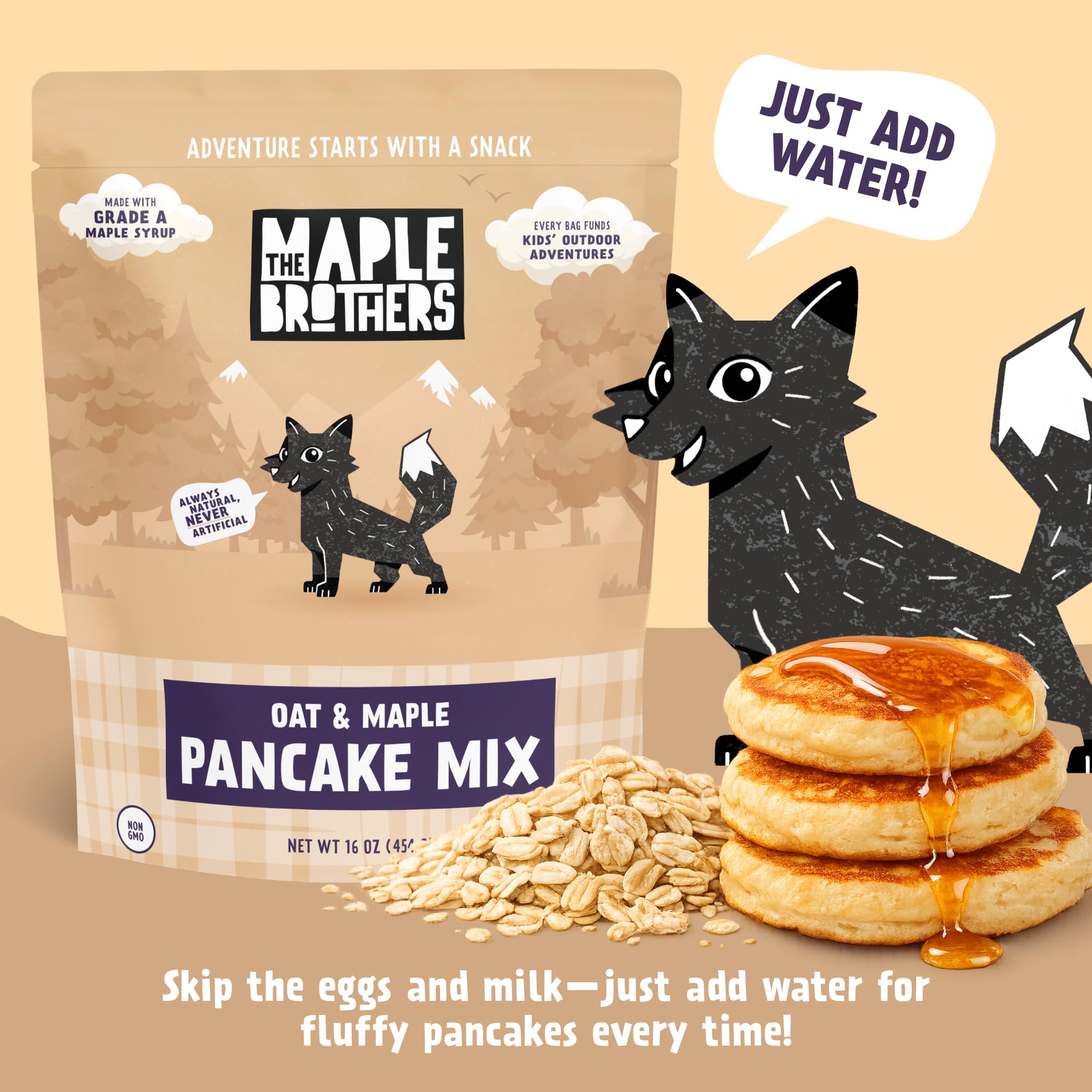 The Maple Brothers Oat & Maple Pancake Mix - Organic, Vegan, Non?GMO, Made with Grade A Maple Sugar - Fluffy, Easy Breakfast Mix, 16 oz Resealable Bag