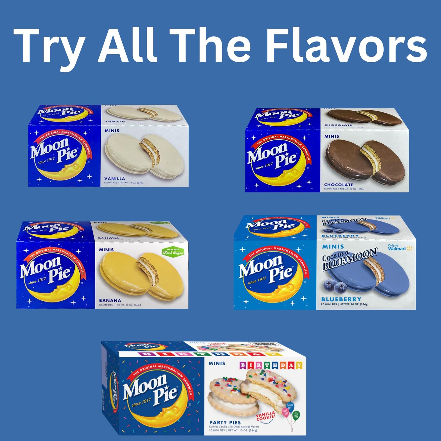MoonPie Birthday Mini Party Pies, Vanilla Cookie, 10 Count, 10 oz, Dairy Free