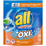 All Oxi Mighty Pacs Laundry Detergent, 4 in 1 with Oxi Stain Removers and Whiteners, One Pouch, 19 Count