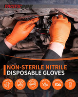 PACIFIC PPE 8 Mil Heavy-Duty Strength Nitrile Gloves, Chemical Resistant, Diamond Texture Industrial Disposable Gloves, Orange, 100PCs, X-Large
