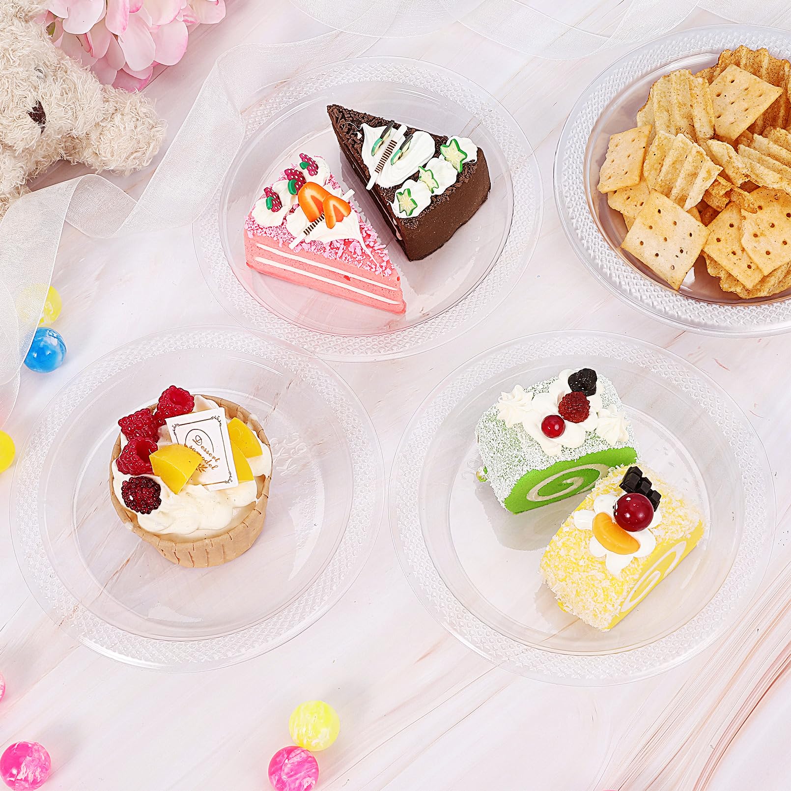 Cptoion 200 Pack 6 Inch Clear Plastic Dessert Plates - Disposable Round Appetizer and Small Cake Plates for Party, Dinner, Wedding, Catering, Birthday