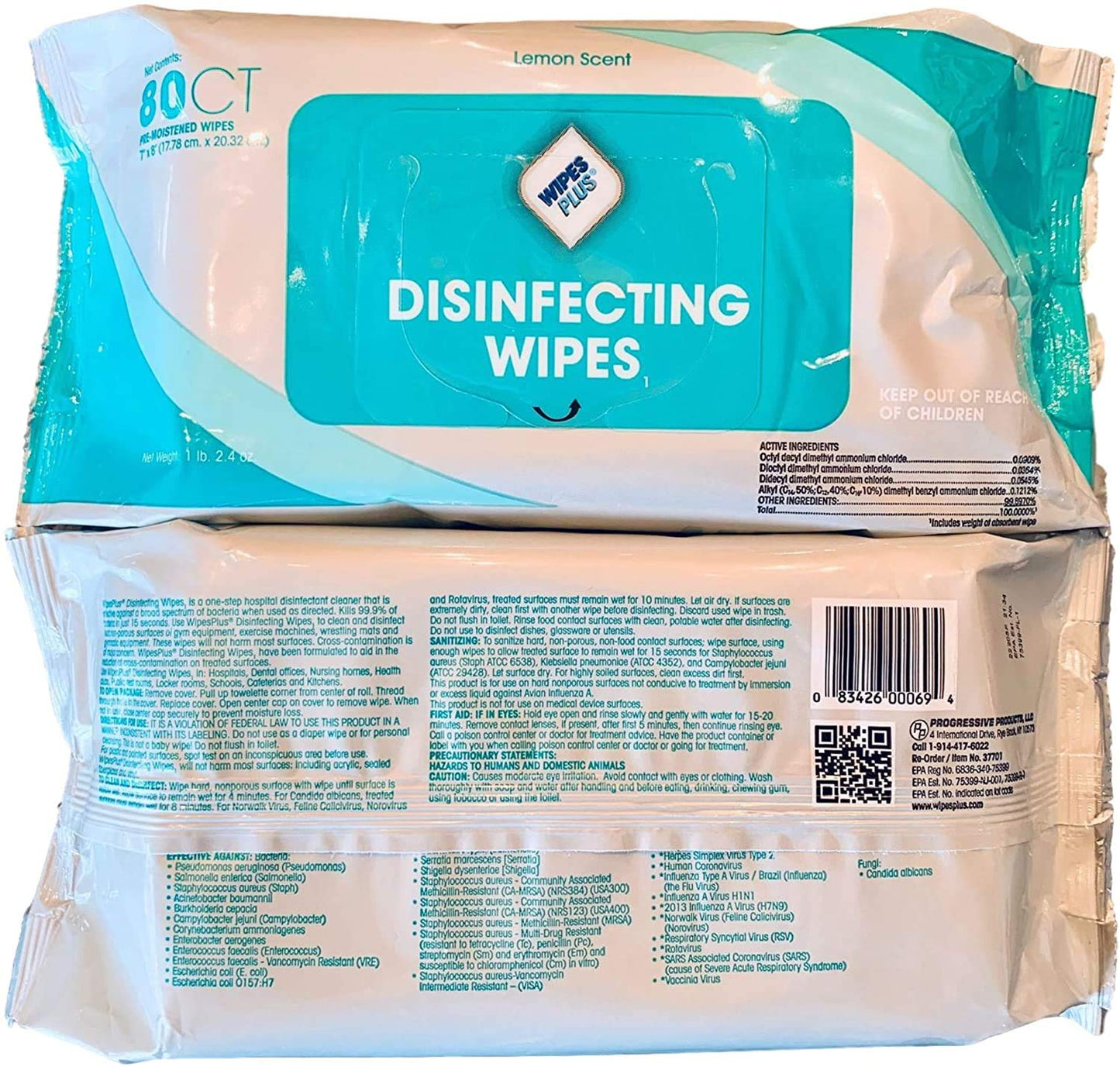 WipesPlus Disinfecting Wipes - Industrial Strength Sanitizing Wipes - Pack of 80 Disinfectant Wipes - Made in the USA