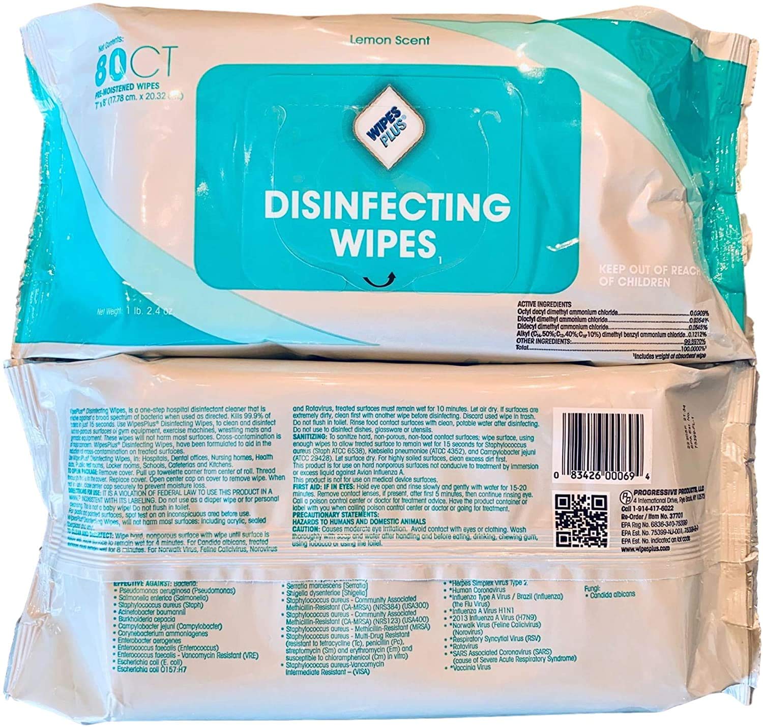 WipesPlus Disinfecting Wipes - Industrial Strength Sanitizing Wipes - Pack of 80 Disinfectant Wipes - Made in the USA