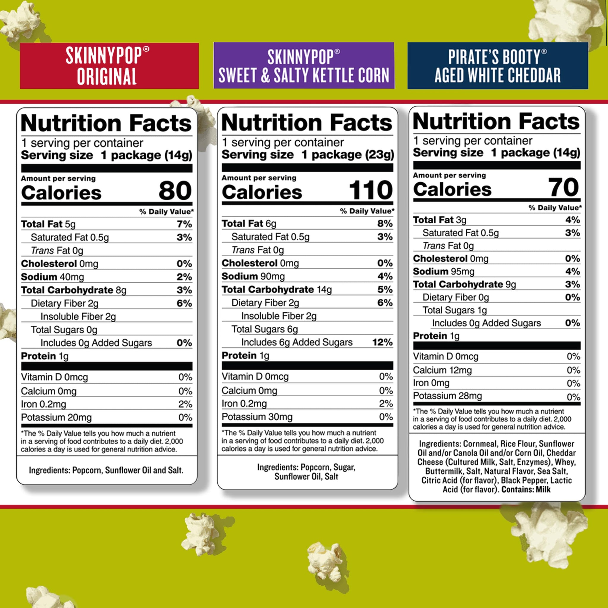 SkinnyPop Family SnackPack Original, Pirate's Booty and SkinnyPop Kettle, Gluten Free, Non-GMO, Vegan Popcorn, Healthy Snacks, 0.5oz Indivudlaly Sized