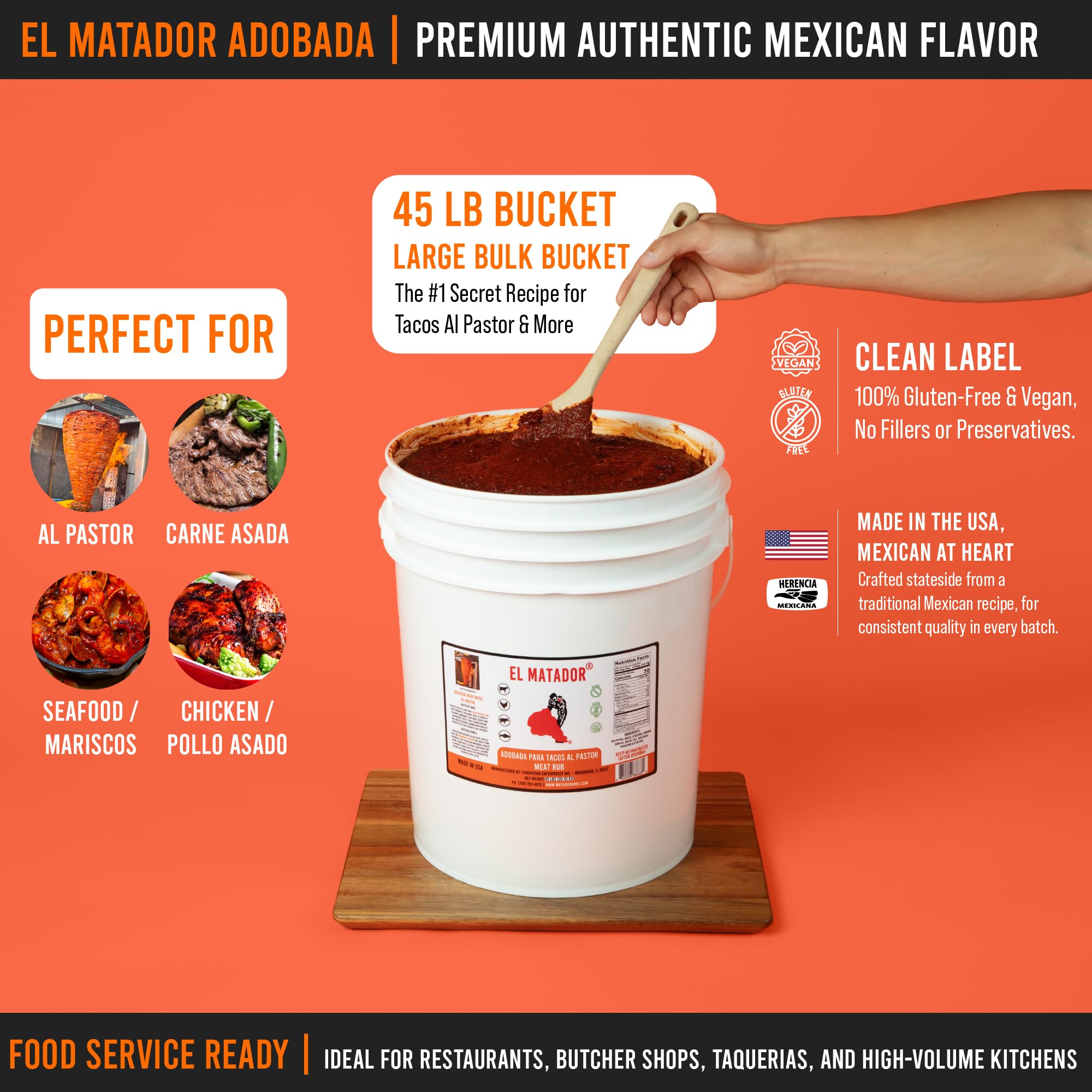El Matador Adobada Para Tacos Al Pastor - 45lb Bulk Mexican Marinade for Tacos Al Pastor- Commercial Use & Food Service Adobo/Adobada (Al Pastor)