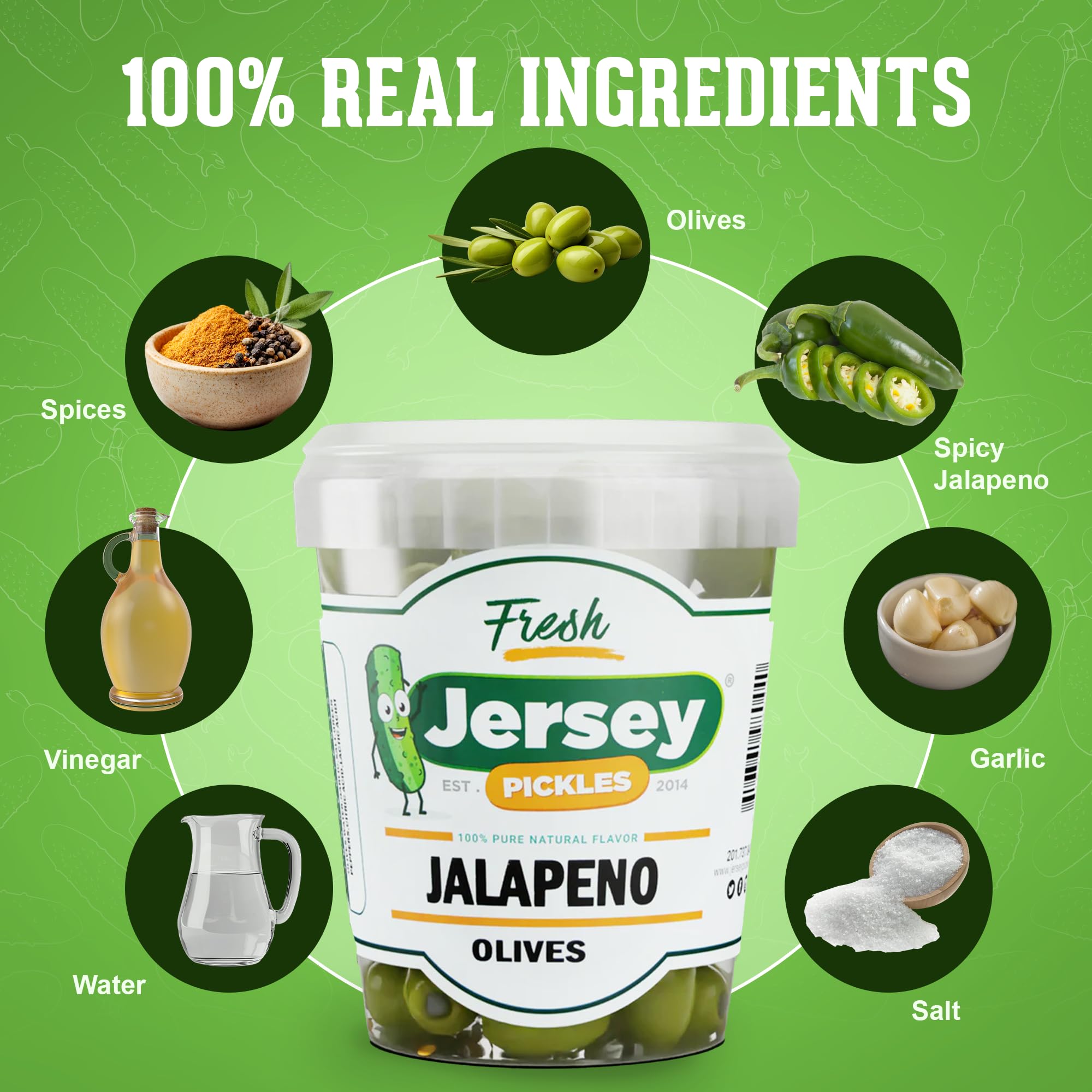 Jersey Pickles - Jalapeño Stuffed Olives (Quart) - Olives Stuffed - Hand-Stuffed Gourmet Olives with Premium Fillings for Snacks, Charcuterie