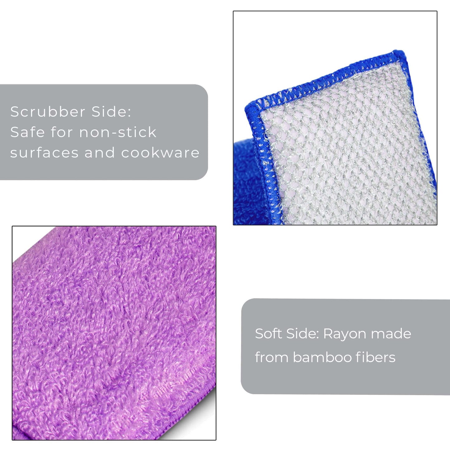 Smart Design Heavy Duty Scrub Sponge with Bamboo Odorless Rayon Fiber - Set of 6 - Ultra Absorbent - Soft and Metallic Scrub - Cleaning, Dishes