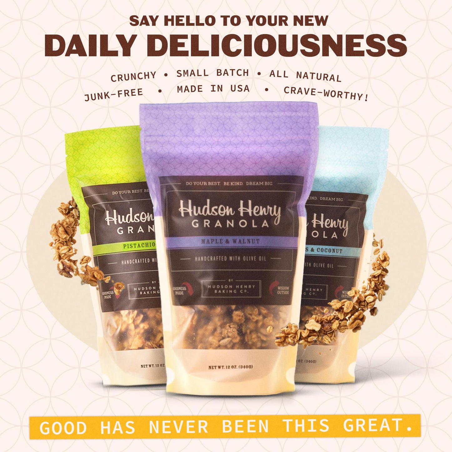 Hudson Henry Favorites Granola Variety Pack | Small Batch Baked Gluten Free Granola with Pure Maple Syrup, Extra Virgin Olive Oil & Pumpkin Seeds |