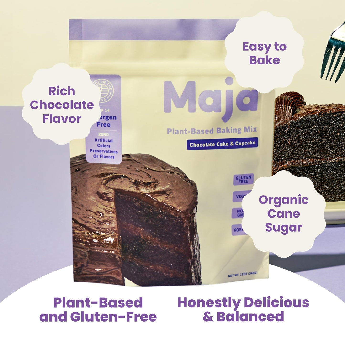 Maja Plant-Based Chocolate Cake & Cupcake Mix, Pack of 3 | Vegan, Dairy-Free & Egg-Free | Moist Chocolate Cake Mix for Baking or Cupcakes | Clean Ingredients, No Artificial Flavors