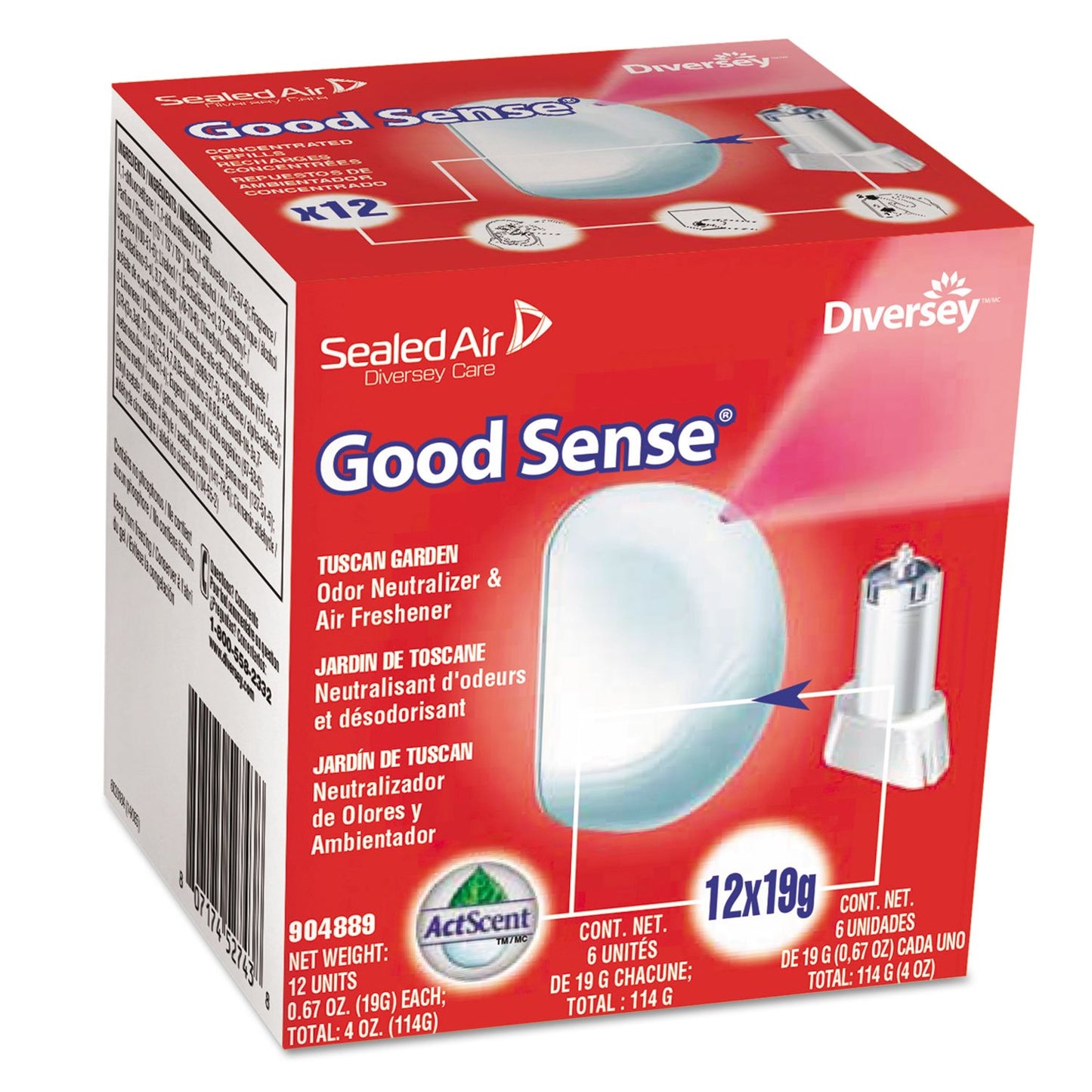 Diversey 904809 Good Sense Odor Neutralizer & Air Freshener, Commercial Automatic Spray System, Fresh Scent, Refill Cartridge, 0.67-Ounce, 6-Count (1