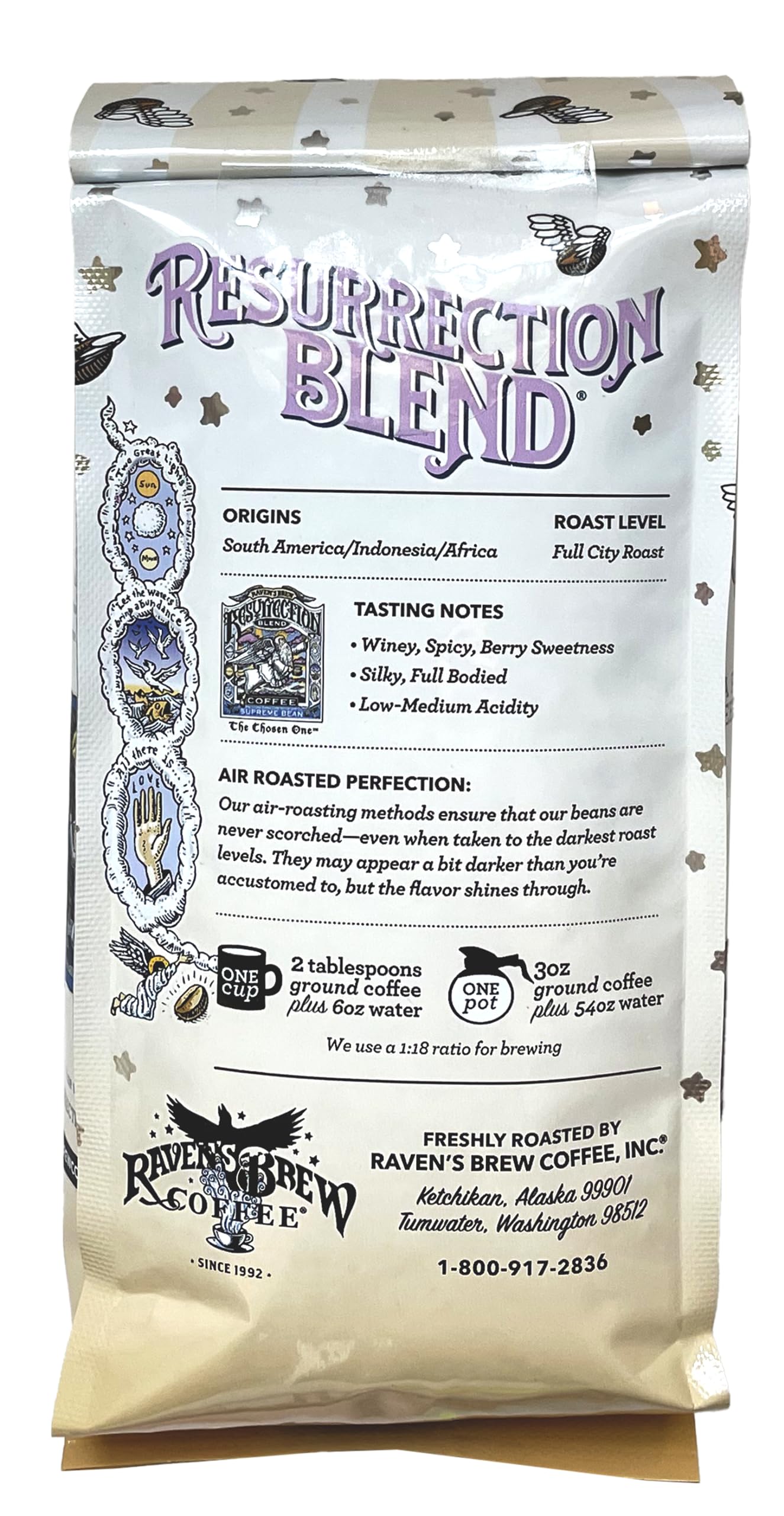 Raven's Brew Coffee Full Bodied Coffee Full City Roast Whole Bean - Resurrection Blend 12oz