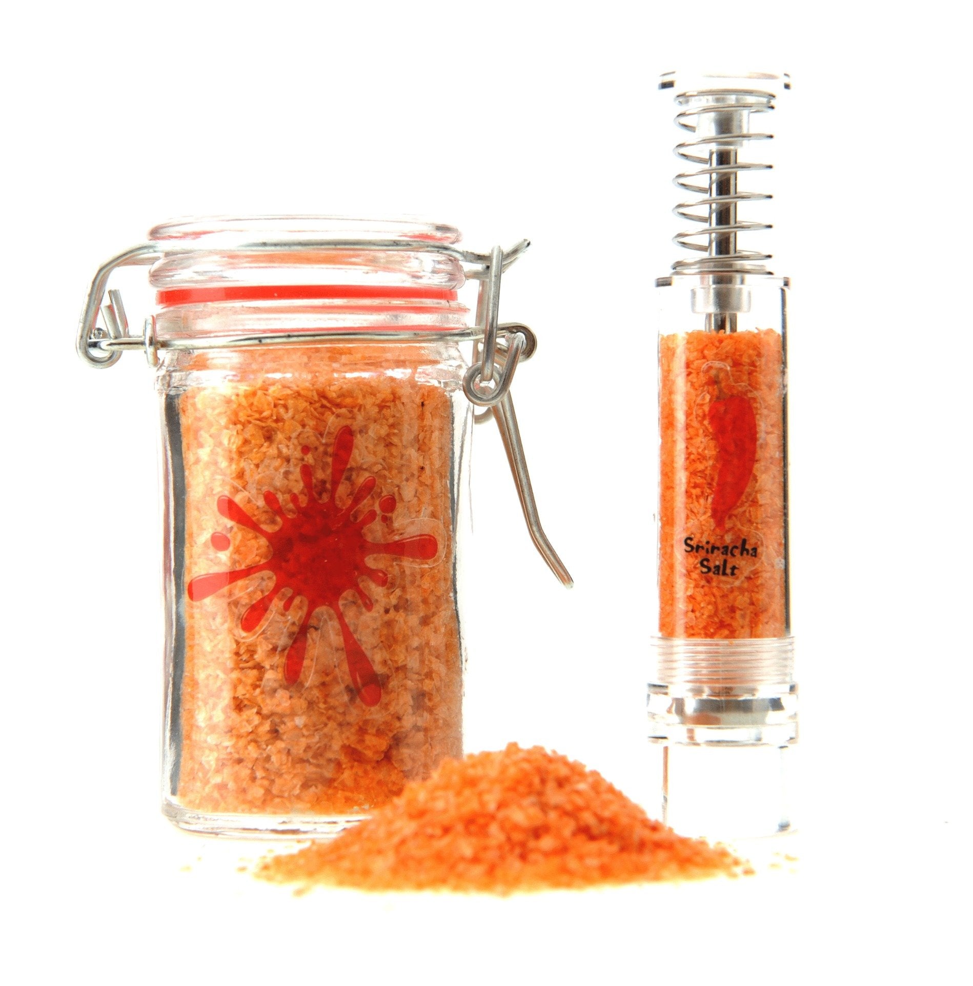 Sriracha, Grind Gourmet™ Sriracha Flavored Salt and Salt Grinder Gift Set, Jar of Sriracha Flake Salt and Salt Grinder, Reusable Pepper Grinder or