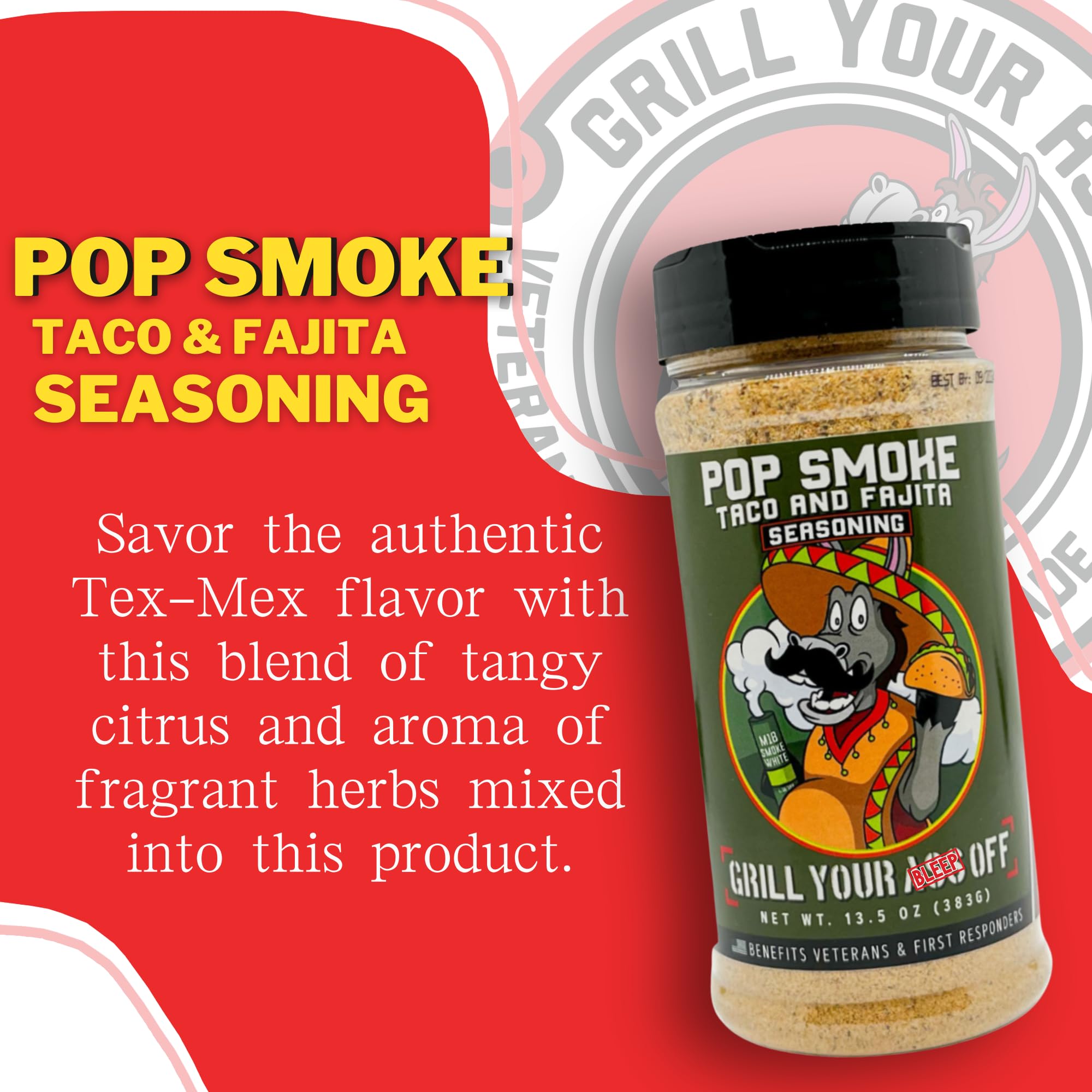 Grill Your As* Off Pop Smoke Taco Seasoning - 13.5oz All-Purpose Tex-Mex Seasoning for Beef, Chicken, Tacos & More - MSG & Gluten Free - USA Made