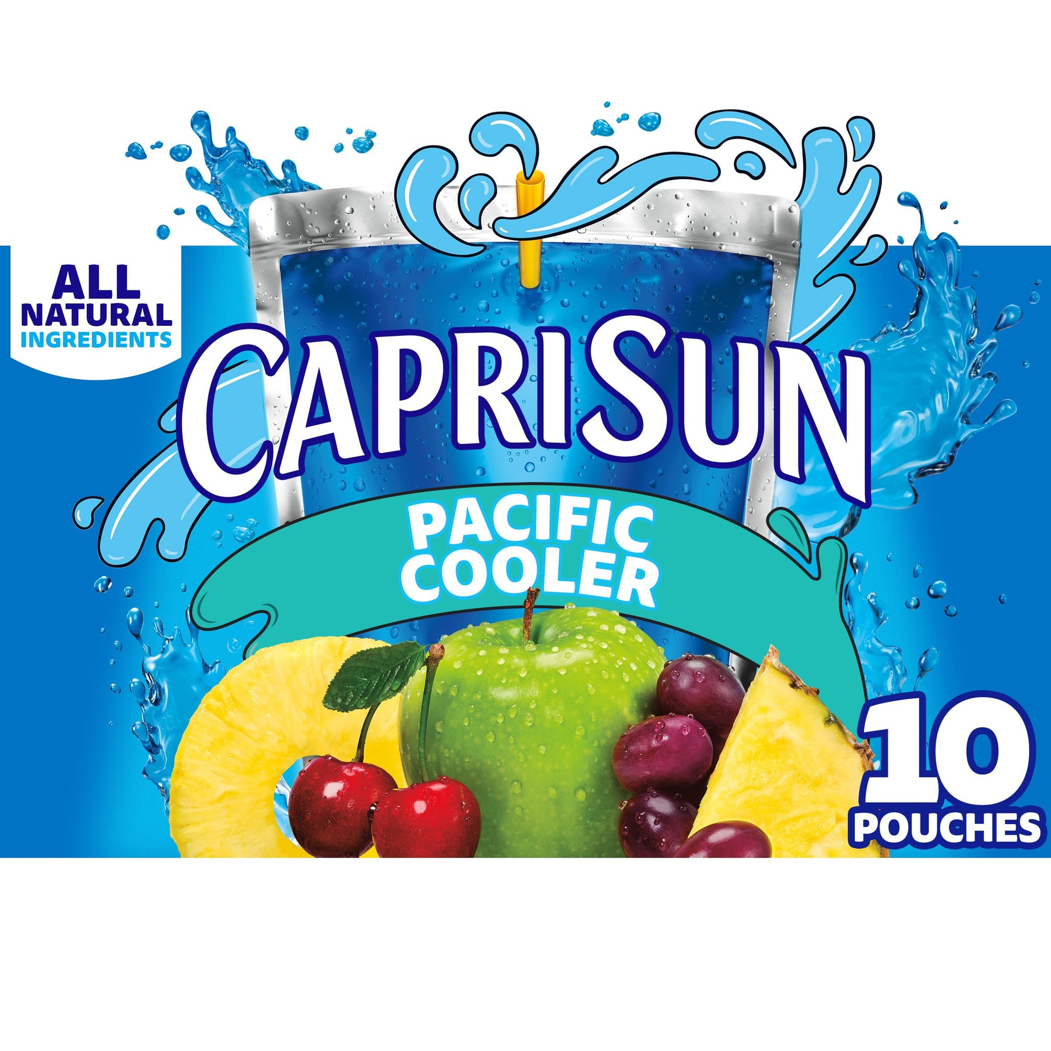 Capri Sun Flavored with Other Natural Flavor Juice Drink Blend, 10 Pouches, for School Lunches and On-the-Go Hydration, Pacific Cooler, All Natural