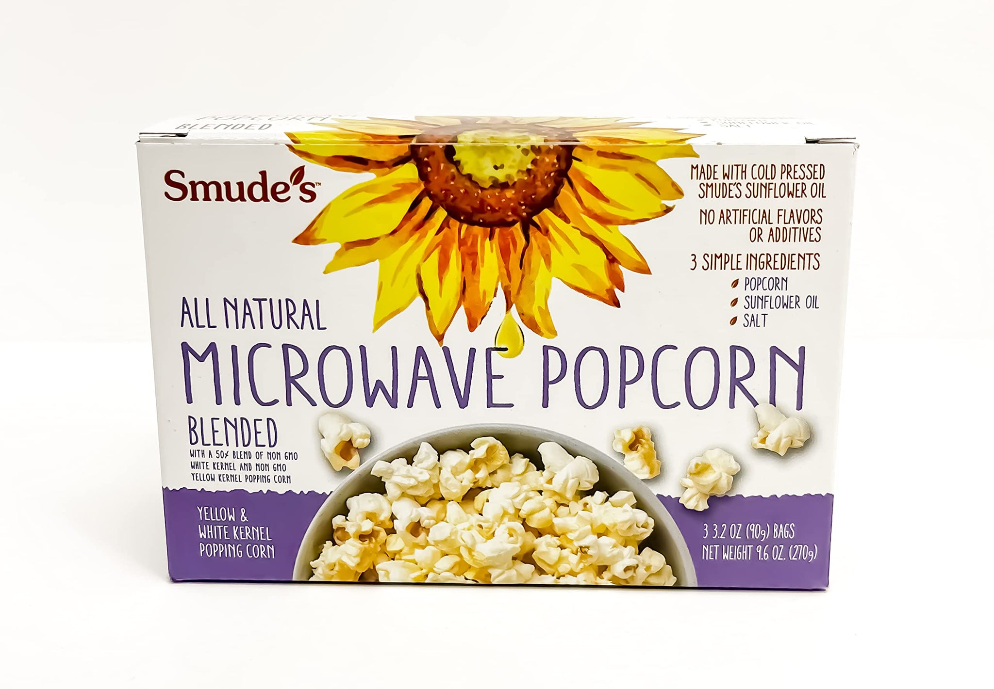 Smude's Brand All Natural Microwave Popcorn - Blended | Blend of White & Yellow Popcorn | 3 Simple Ingredients - Popcorn, Smude’s Sunflower Oil