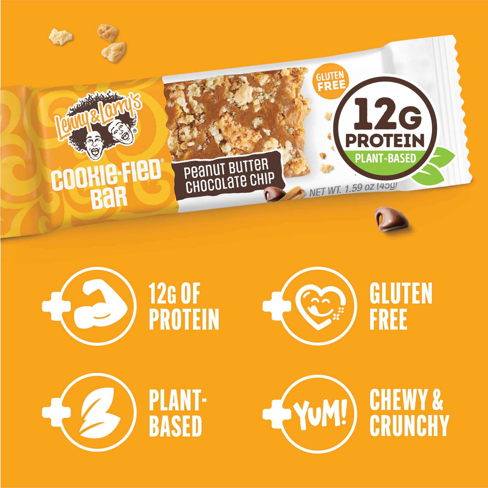 Lenny & Larry's Cookie-fied Protein Bar - Peanut Butter Chocolate Chip Vegan 9x45g - Healthy Snacks with 12g Plant Protein & 5g Fiber - Gluten Free