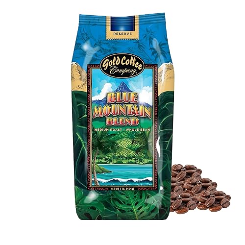 Gold Coffee Co. Blue Mountain Premium Blend - Medium Roast, Whole Bean 100% Arabica Coffee - Notes of Cocoa, Sweet Honey, Citrus 1 lb.