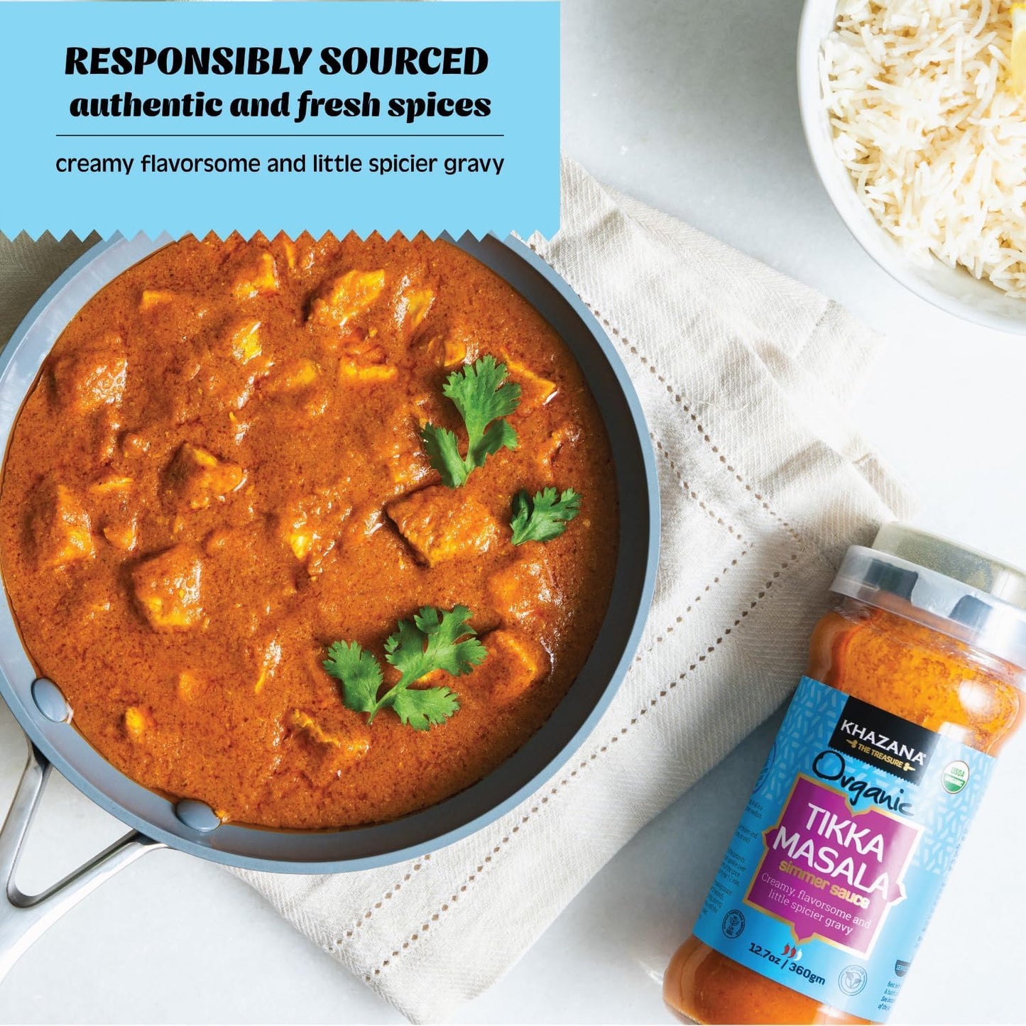 Khazana ORGANIC Tikka Masala Indian Simmer Sauce - 6 x 12.7oz Jars | Non-GMO, Vegan, Gluten Free, Kosher | Authentic Indian Meals Made Easy at Home!