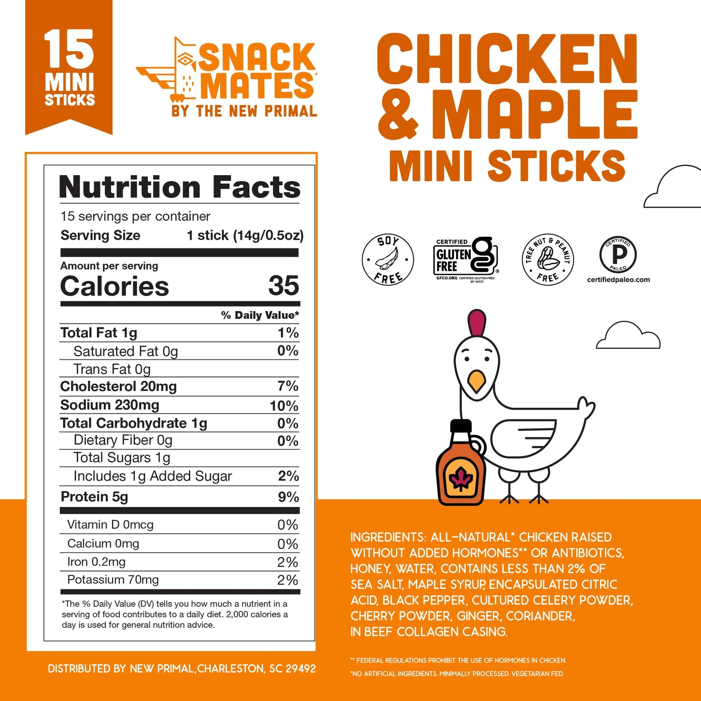 The New Primal Snack Mates Chicken & Maple Sticks, Gluten Free Healthy Snacks for Kids, Low Sugar High Protein Back to School Snacks, Mini Paleo Jerky