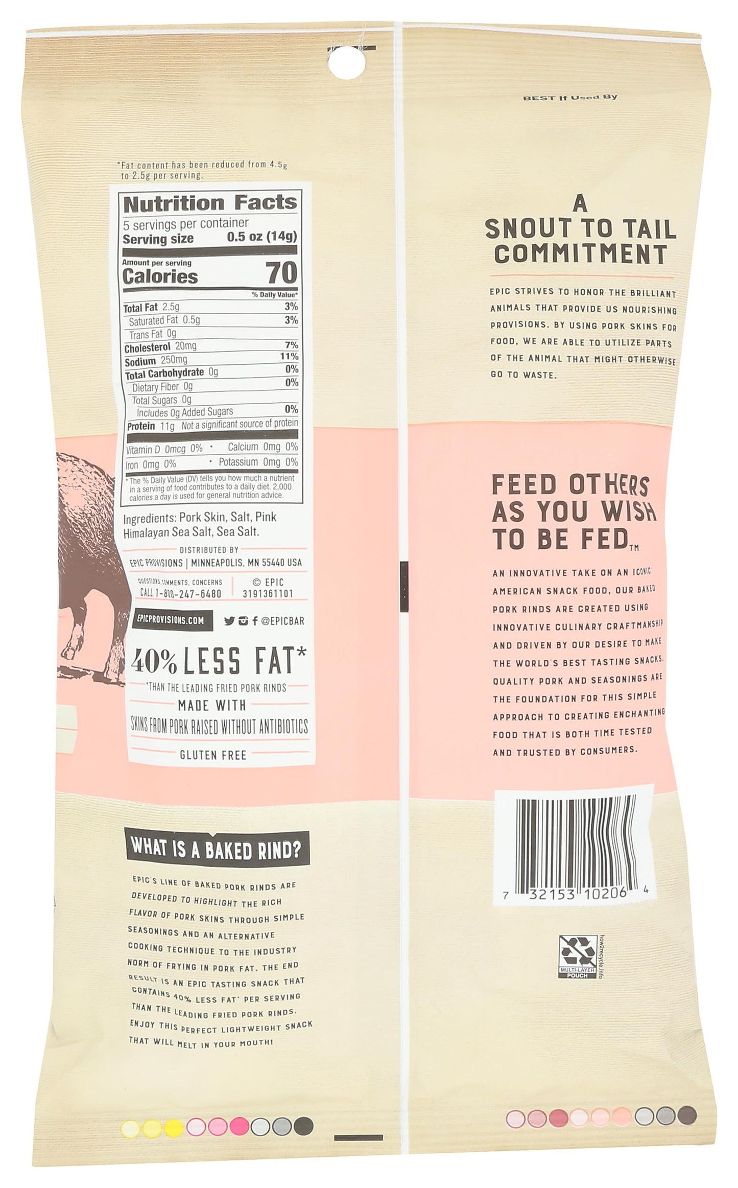 EPIC Pink Himalayan and Sea Salt Baked Pork Rinds, Keto Friendly, Protein Snacks, 2.5 oz