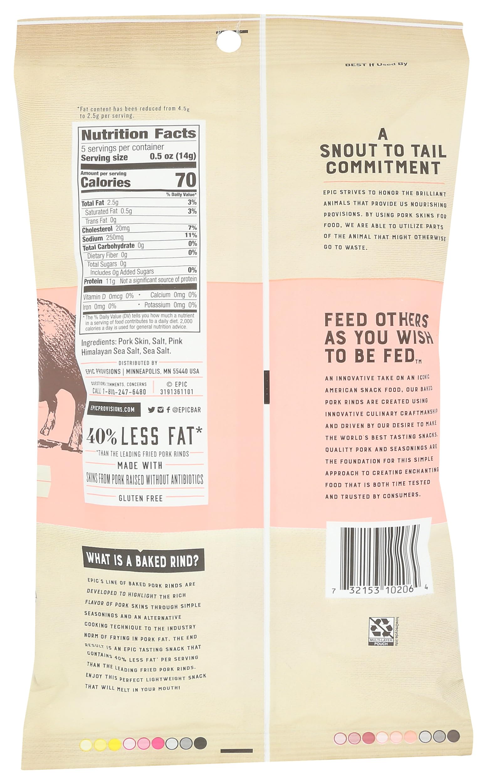 EPIC Pink Himalayan and Sea Salt Baked Pork Rinds, Keto Friendly, Protein Snacks, 2.5 oz