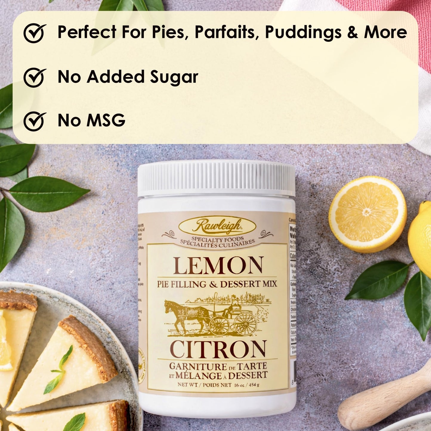 Rawleigh Lemon Pie Filling & Dessert Mix (16 oz) - Makes Up to 7 Pies - Traditional Cook & Serve Lemon Dessert Base - Gluten Free, No MSG, Versatile