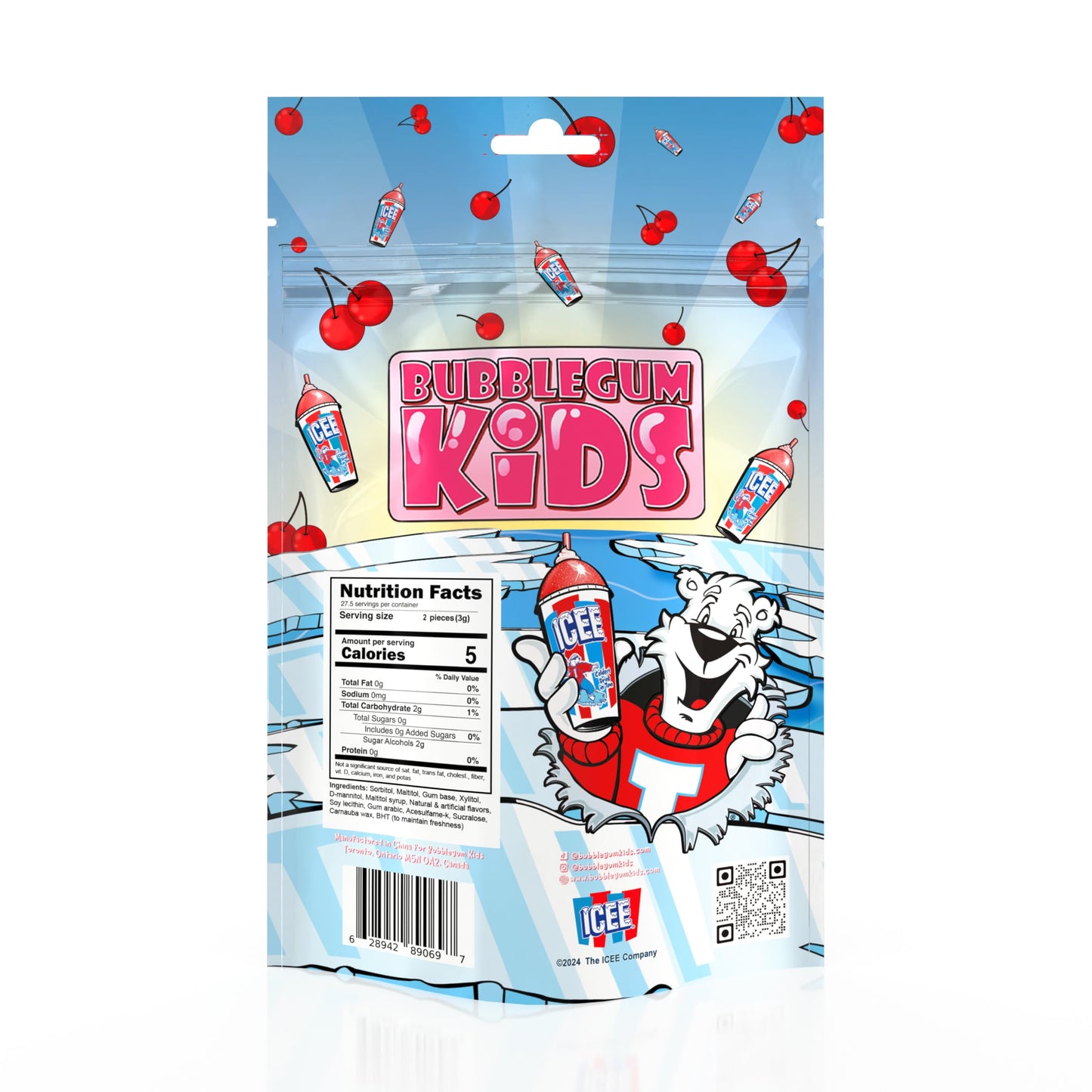 ICEE Cherry Sugar Free Gum by Bubblegum Kids | Sugarless Gum with Xylitol | Vegan, Peanut Free, Low Calorie Candy Alternative for Kids & Adults |