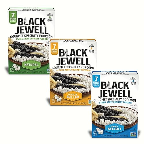 Black Jewell Gourmet Microwave Popcorn Variety Pack with Natural, Touch of Butter, and Simply Sea Salt (Pack of 3)