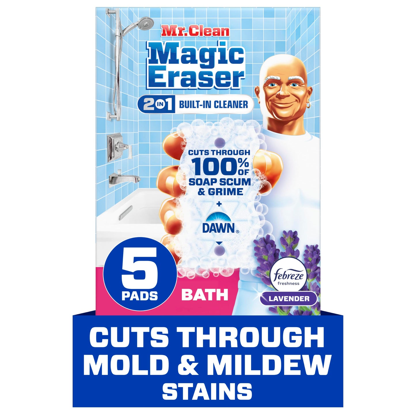 Mr. Clean Magic Eraser Sponge, Bathroom Cleaner, Shower Cleaner, Tub Cleaner, Soap Scum Remover, Bathroom Cleaning Supplies, Dawn Cleaning Power