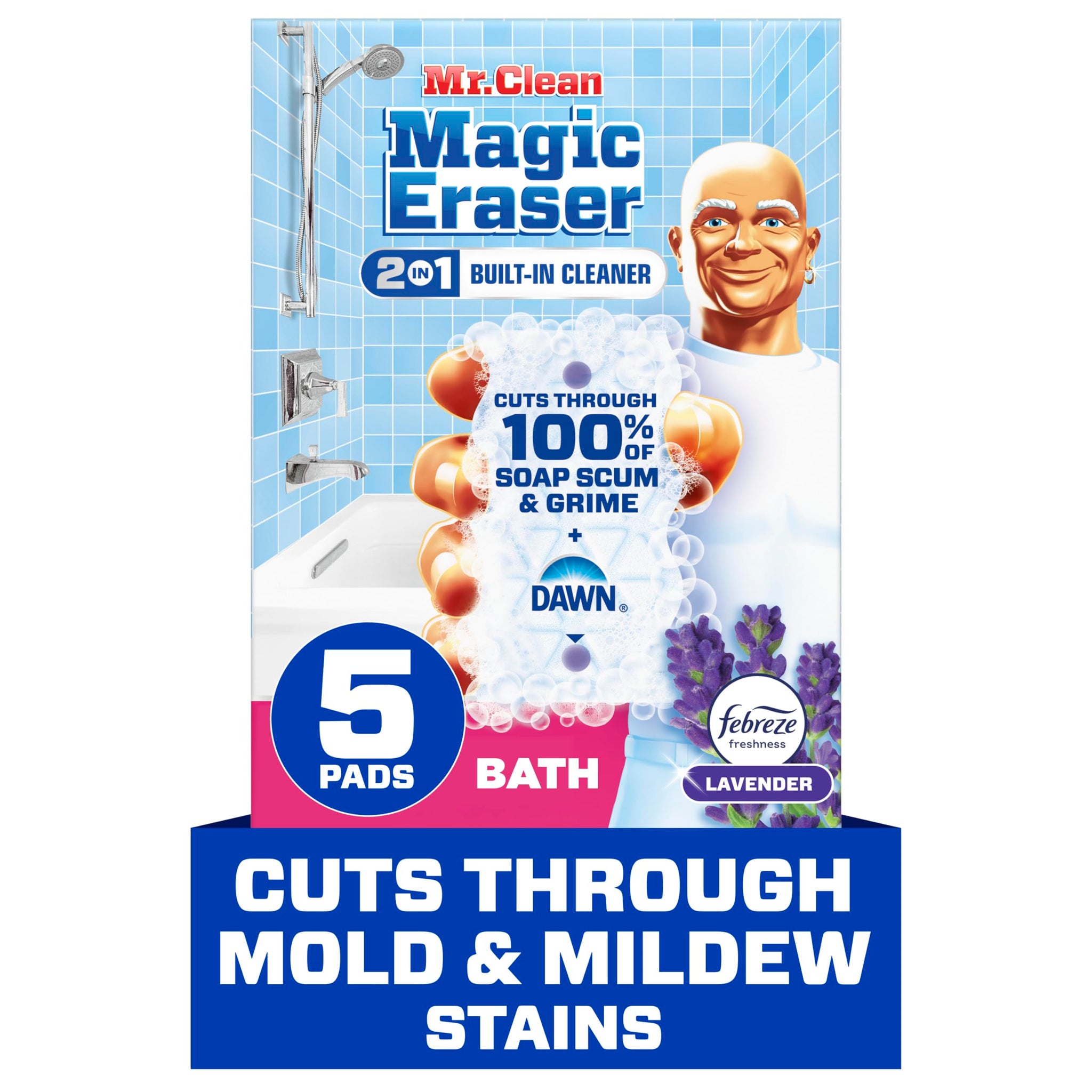 Mr. Clean Magic Eraser Sponge, Bathroom Cleaner, Shower Cleaner, Tub Cleaner, Soap Scum Remover, Bathroom Cleaning Supplies, Dawn Cleaning Power