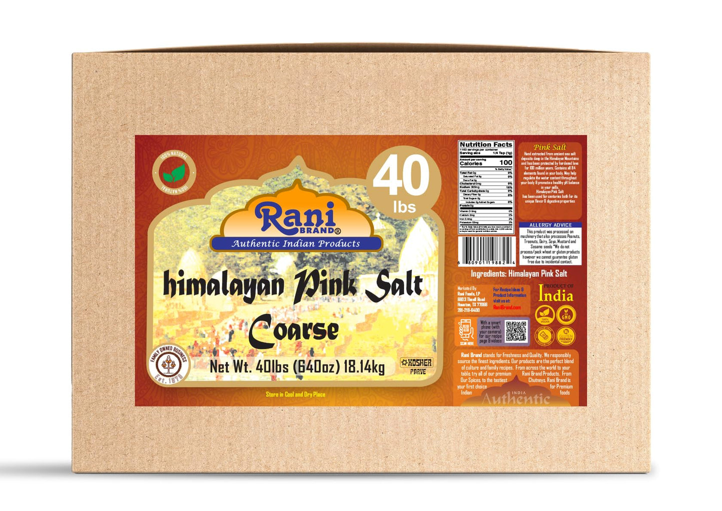 Rani Himalayan Pink Salt Granules (84 Essential Trace Minerals) 640oz (40lbs) 18.14kg Bulk Box ~ All Natural | Vegan | Gluten Friendly | NON-GMO |