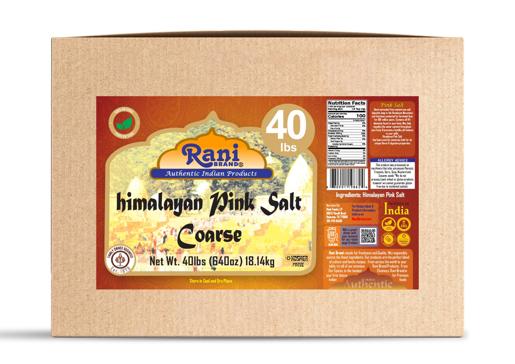 Rani Himalayan Pink Salt Granules (84 Essential Trace Minerals) 640oz (40lbs) 18.14kg Bulk Box ~ All Natural | Vegan | Gluten Friendly | NON-GMO |