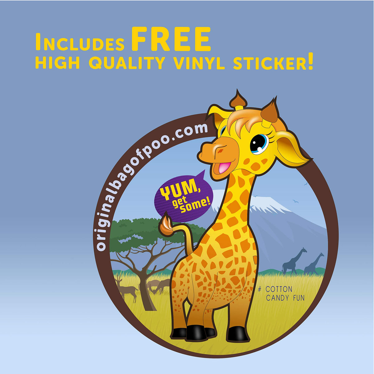 The Original Bag of Poo®, Giraffe Poo (Orange Flavor Cotton Candy) Novelty Poop Gag Gift. Free sticker inside.