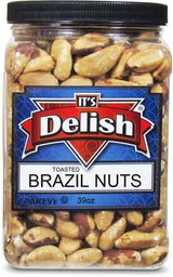 Gourmet Toasted Brazil Nuts by Its Delish, 39 Oz Jumbo Reusable Container (Jar) - Oven Fresh Dry Roasted Whole Shelled Brazil Nuts Unsalted - Keto
