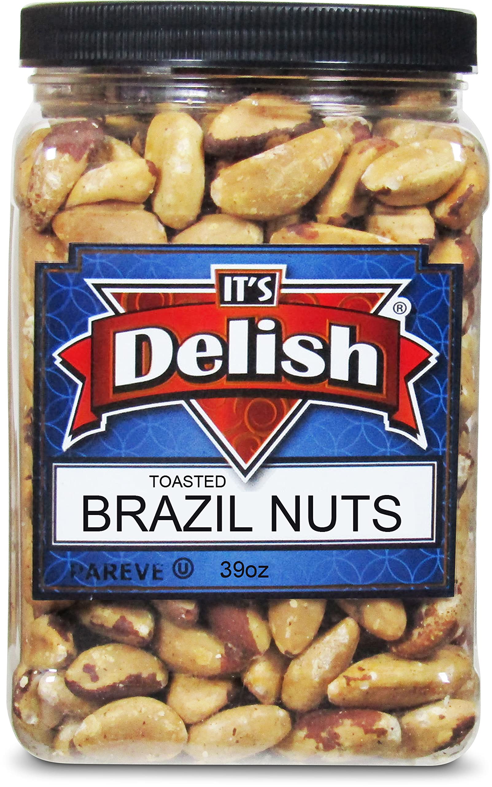 Gourmet Toasted Brazil Nuts by Its Delish, 39 Oz Jumbo Reusable Container (Jar) - Oven Fresh Dry Roasted Whole Shelled Brazil Nuts Unsalted - Keto