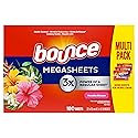 Bounce Mega Dryer Sheets, Paradise Blossom, 180 Count, Mega Fabric Softener Sheets with Static Control, Wrinkle Reduction, Extra Softness, Lasting