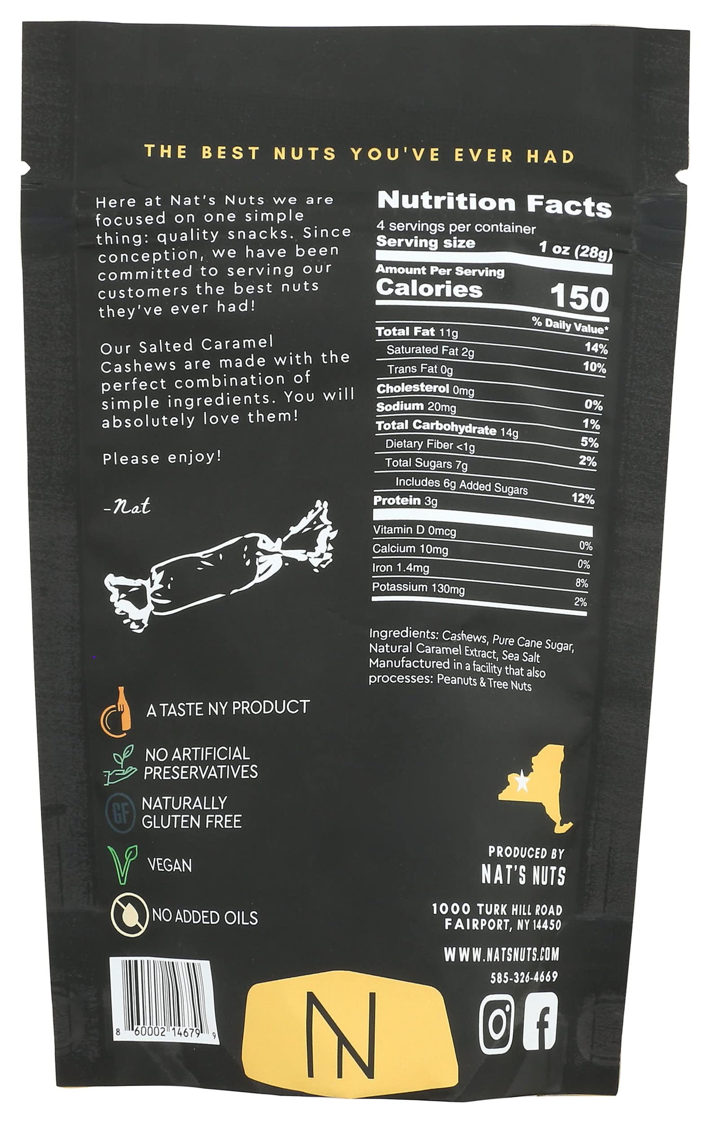 Nat's Nuts, Cashews Salted Caramel, 4 Ounce