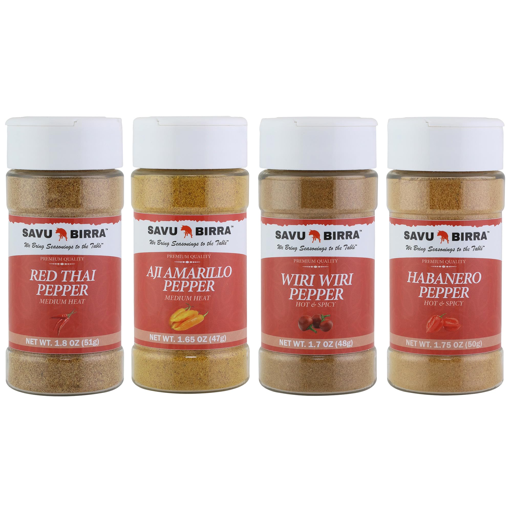 Savu Birra Gourmet Chile Pepper 4 Pack - Red Thai Chile, Aji Amarillo Chile, Wiri Wiri Chile, and Habanero Chile Peppers