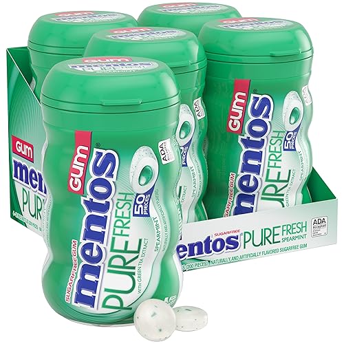 MENTOS Pure Fresh Sugar Free Gum, Spearmint, 50 Piece Bottle, Pack of 4
