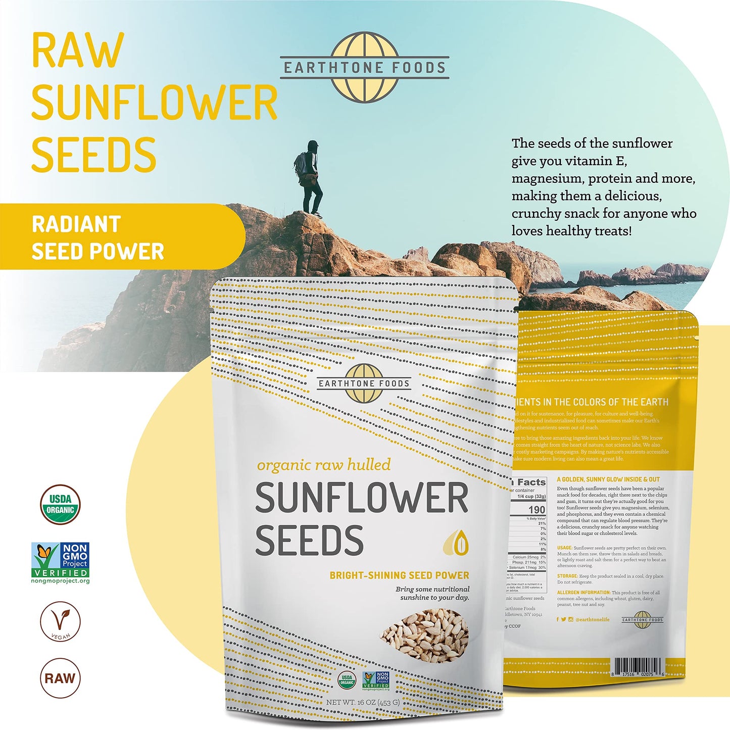Sunflower Seeds Organic | Fresh, Hulled, Unsalted, No Shell Sunflower Kernels | Healthy Snacks, Cooking, Baking | Vegan & Keto Friendly, 16 oz