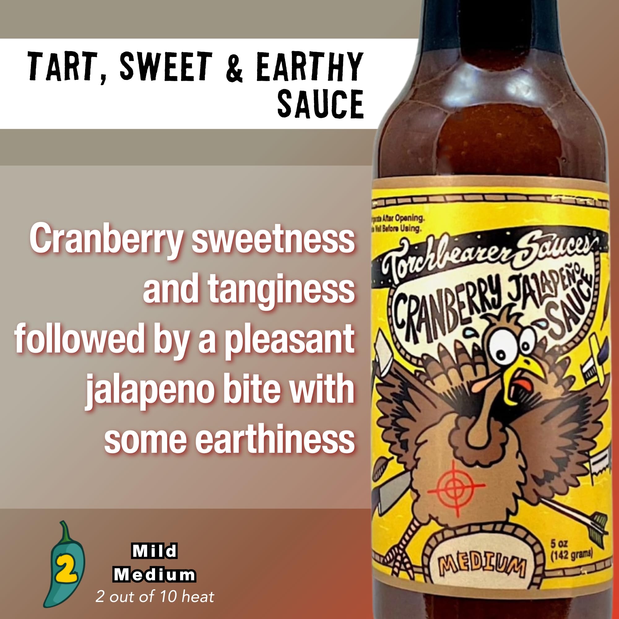Torchbearer Sauces Cranberry Jalapeno Hot Sauce, 5oz Medium Heat Level 2 - All Natural Hot Sauce, Extract-Free, Preservative-Free, Made in USA