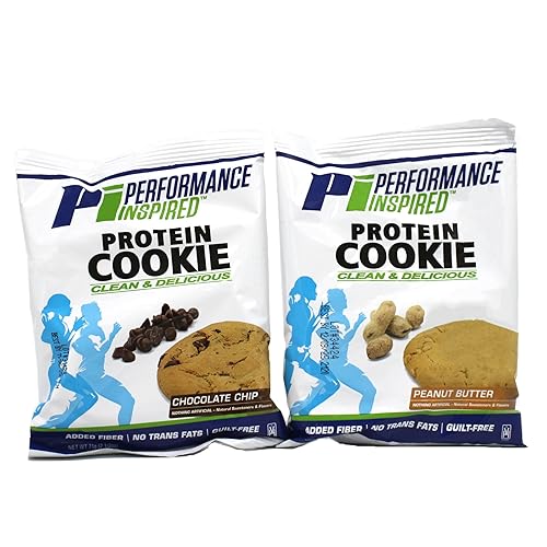 Performance Inspired Nutrition Mixed Protein Cookie Box - 12 Pack - 6 Chocolate Chip & 6 Peanut Butter - 15G Protein, 6-7G Fiber - All-Natural, No