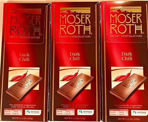 Moser Premium Fine German Chili / Dark Chocolate Bars.(3 Pack) by Moser Roth
