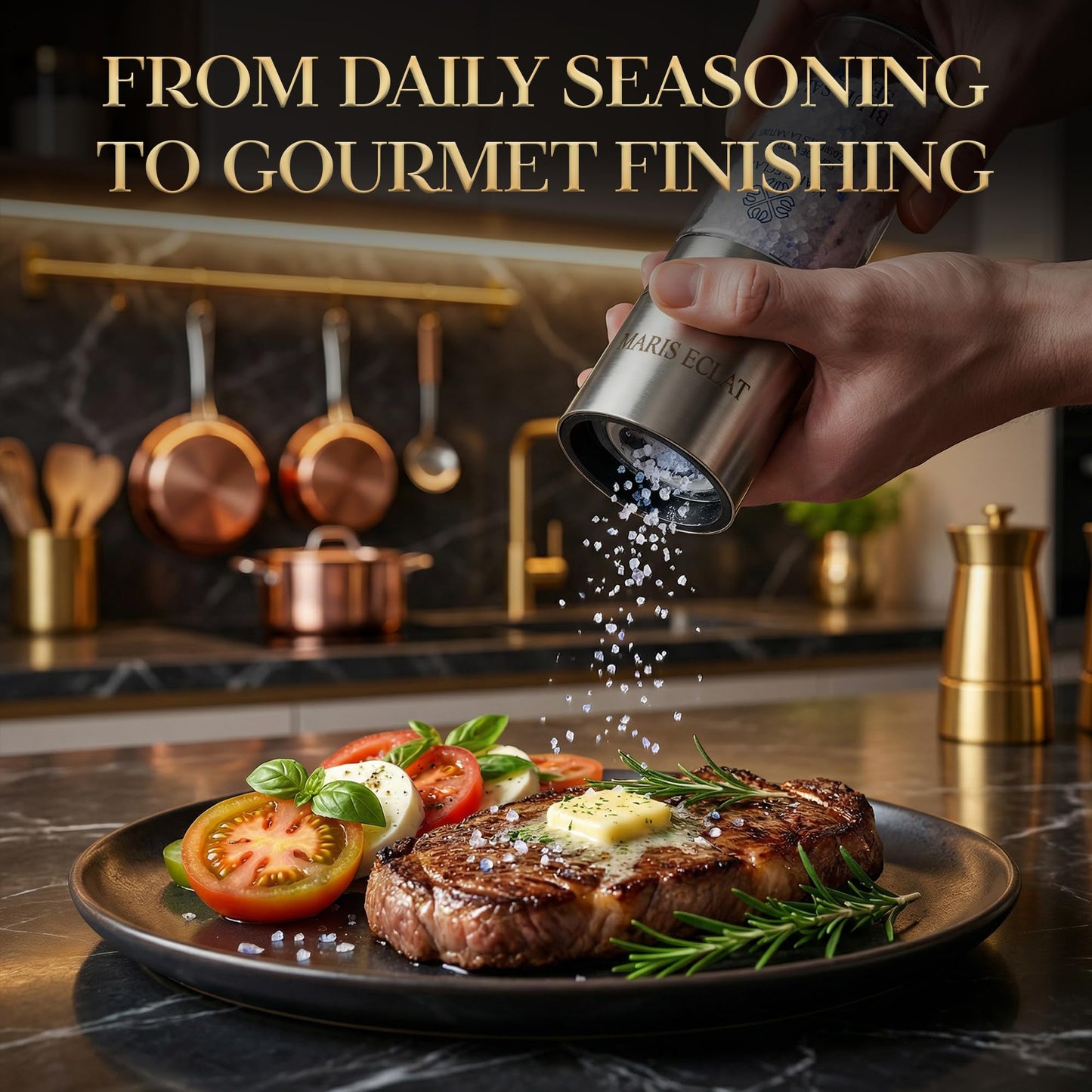 Maris Eclat Blue Salt - Premium Gourmet Mineral Salt - Refillable Glass Grinder with Stainless Steel Top - Naturally Rich in Potassium, Lower in