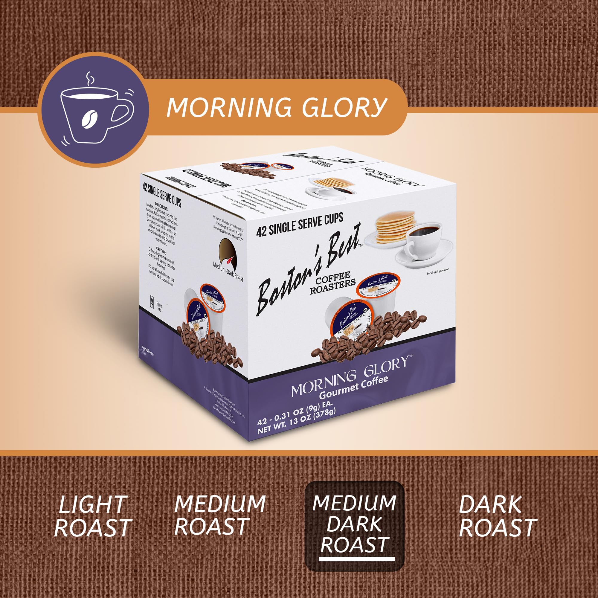 Boston’s Best Gourmet Coffee - Morning Glory Blend - Medium Dark Roast - Single Serve Coffee Pods, Compatible with Keurig Brewers - 42 Pods