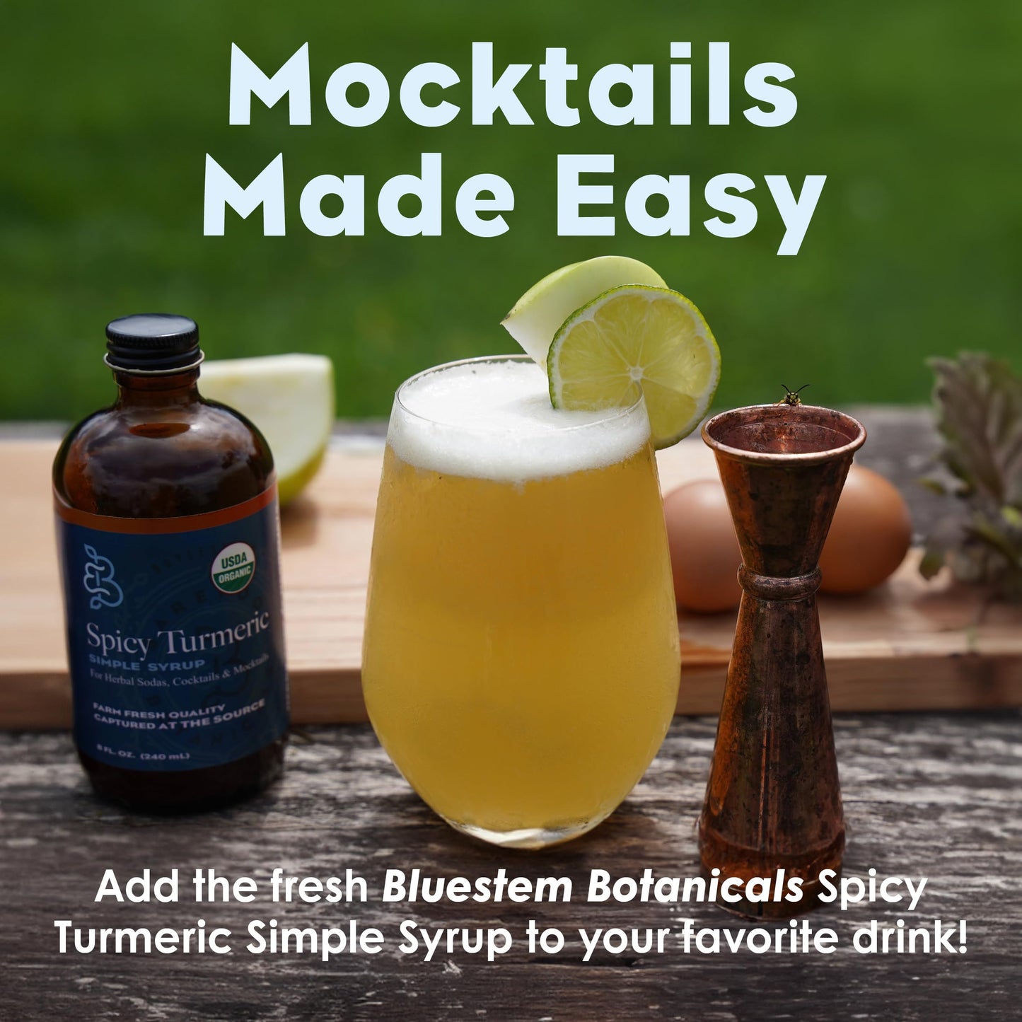 Bluestem Botanicals Organic Spicy Tumeric Simple Syrup, 8 oz, Cocktail and Mocktail Mixer for Drinks, Non-Alcoholic