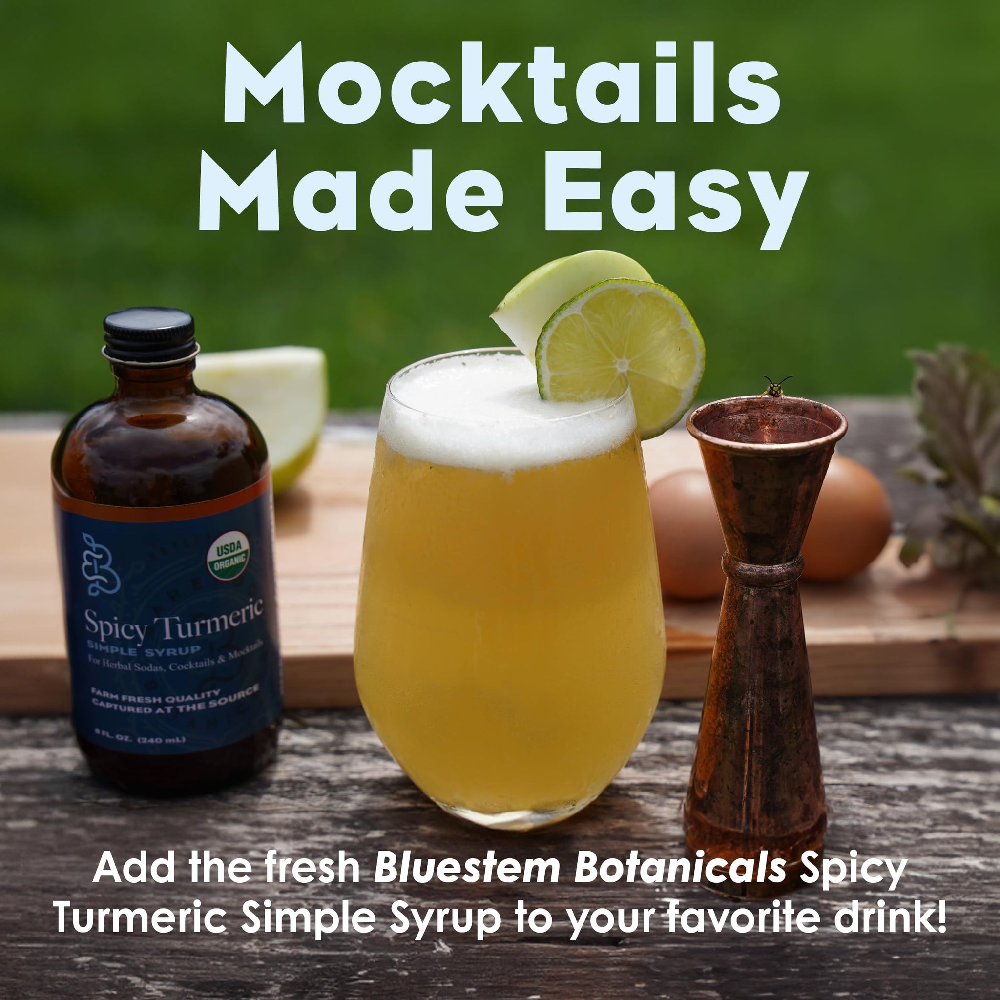 Bluestem Botanicals Organic Spicy Tumeric Simple Syrup, 8 oz, Cocktail and Mocktail Mixer for Drinks, Non-Alcoholic